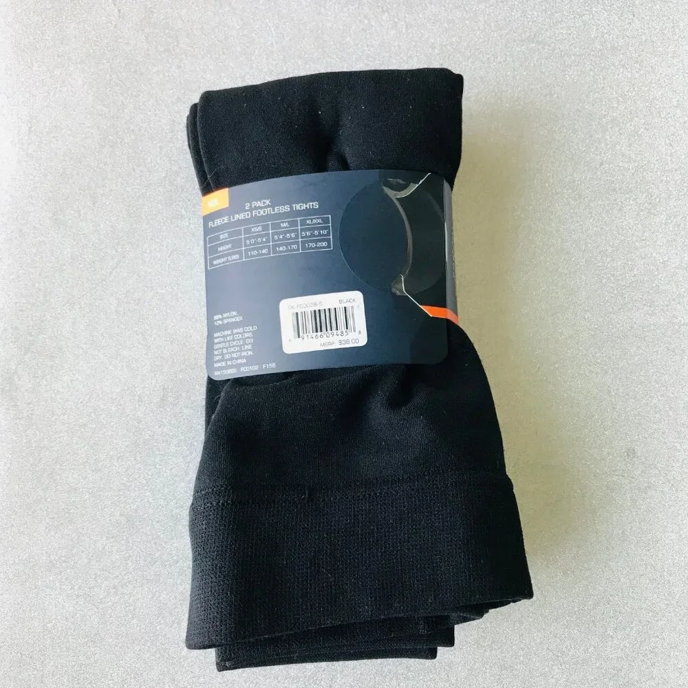 French Connection Womens Fleece Lined Black Footless Tights 2 Pk, Size M/L
